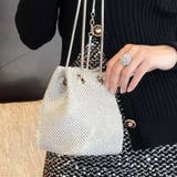 シルバー | ラインストーン巾着ミニショルダーバッグ レディース バッグ | Doux Belle
