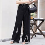 ワンウォッシュブラック | ダメージバギーデニムパンツ | Doux Belle 