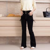 ブラック | 3つボタンフレアデニムパンツ | Doux Belle