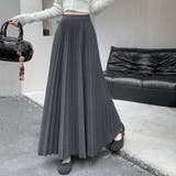 グレー | ハイウエストプリーツロングスカート | Doux Belle
