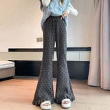 グレー | ドット柄フレアニットパンツ | Doux Belle 