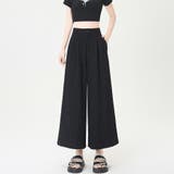 ブラック | ワイドシルエットタック入りロングパンツ レディース パンツ | Doux Belle 