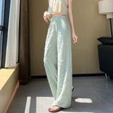 フリンジカットジャガードワイドロングパンツ レディース ボトムス | Doux Belle | 詳細画像9