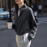 チャコールグレー | ワッフル素材ハイネックジップアップジャケット | Doux Belle 