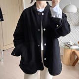 ブラック | 配色ボタンゆるシルエットライトジャケット | Doux Belle