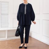 ネイビー | ラウンドネックペプラムシルエットセットアップ | Doux Belle 