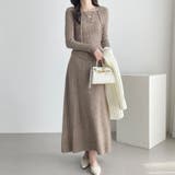 グレイッシュベージュ | レースアップ×リブニットセットアップ | Doux Belle 