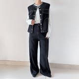 デニムノースリーブベスト&ワイドパンツセットアップ | Doux Belle | 詳細画像1