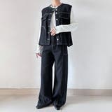 ブラック | デニムノースリーブベスト&ワイドパンツセットアップ | Doux Belle