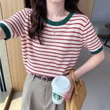 配色リブボーダー半袖ニットトップス レディース トップス | Doux Belle | 詳細画像10
