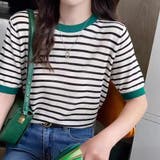 配色リブボーダー半袖ニットトップス レディース トップス | Doux Belle | 詳細画像15