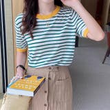 配色リブボーダー半袖ニットトップス レディース トップス | Doux Belle | 詳細画像6