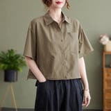 カーキ | 裾ドロスト半袖シャツ レディース トップス | Doux Belle 