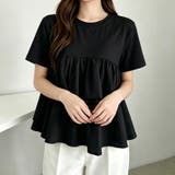 ブラック | ティアードフリル切り替え半袖カットソー レディース トップス | Doux Belle 
