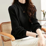 ブラック | トップス リブ ニットモックネック | Doux Belle 