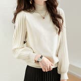 オフホワイト | トップス リブ ニットモックネック | Doux Belle 