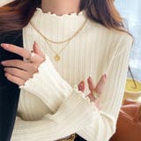 ベージュ | スカラップ×リブニットトップス レディース トップス | Doux Belle