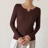 コーヒー | ボタンデザインリブトップス | Doux Belle 