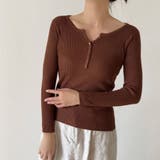 カラメル | ボタンデザインリブトップス | Doux Belle 