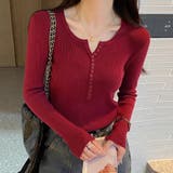 ワインレッド | ボタンデザインリブトップス | Doux Belle 