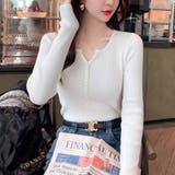 ホワイト | ボタンデザインリブトップス | Doux Belle 