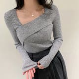 グレー | アシメネックリブニットトップス | Doux Belle 