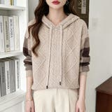 ケーブル編みボーダー袖フード付きニット | Doux Belle  | 詳細画像2 