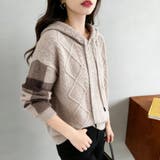 ケーブル編みボーダー袖フード付きニット | Doux Belle  | 詳細画像4 