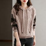 ケーブル編みボーダー袖フード付きニット | Doux Belle  | 詳細画像6 