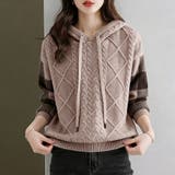 ケーブル編みボーダー袖フード付きニット | Doux Belle  | 詳細画像7 