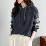 ケーブル編みボーダー袖フード付きニット | Doux Belle  | 詳細画像11 