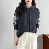 ケーブル編みボーダー袖フード付きニット | Doux Belle  | 詳細画像12 