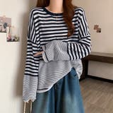 太細ボーダー切替ゆるシルエットトップス | Doux Belle  | 詳細画像5 