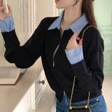 レイヤード風ジップニットストライプシャツ | Doux Belle | 詳細画像12