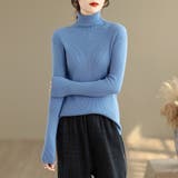 ブルー | タートルネックリブニット レディース ニット | Doux Belle 