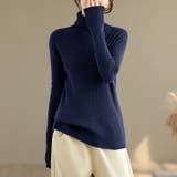ネイビー | タートルネックリブニット レディース ニット | Doux Belle 