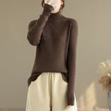 チョコ | タートルネックリブニット レディース ニット | Doux Belle 