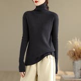 チャコール | タートルネックリブニット レディース ニット | Doux Belle 