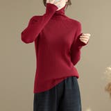 ワインレッド | タートルネックリブニット レディース ニット | Doux Belle 