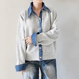 アッシュグレー | デニムシャツ風レイヤードニットトップス レディース ニット | Doux Belle 