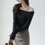 ブラック | 折り返しネックオフショル風トップス | Doux Belle 