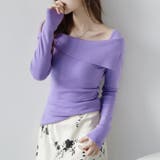 パープル | 折り返しネックオフショル風トップス | Doux Belle 