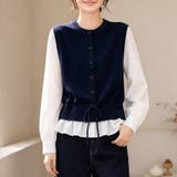 ネイビー | レイヤード風ドッキングブラウス レディース トップス | Doux Belle