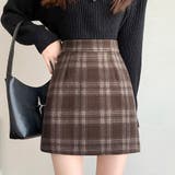 カーキ | チェック柄Aラインスカート レディース スカート | Doux Belle 