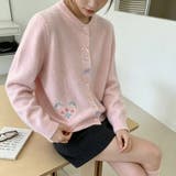 ピンク | リボン&フラワー刺繍ニットカーディガン レディース トップス | Doux Belle