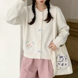 ホワイト | リボン&フラワー刺繍ニットカーディガン レディース トップス | Doux Belle