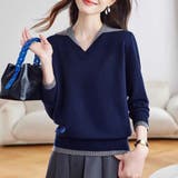 配色切り替えセーラーカラー長袖ニットプルオーバー レディース トップス | Doux Belle | 詳細画像5