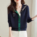 ロゴ配色フード付き長袖ニットパーカー レディース トップス | Doux Belle | 詳細画像8
