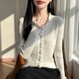 メロウフリルVネック長袖リブニットトップス レディース トップス | Doux Belle | 詳細画像7