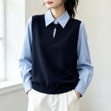 ストライプシャツドッキングニットベストトップス レディース トップス | Doux Belle | 詳細画像2
